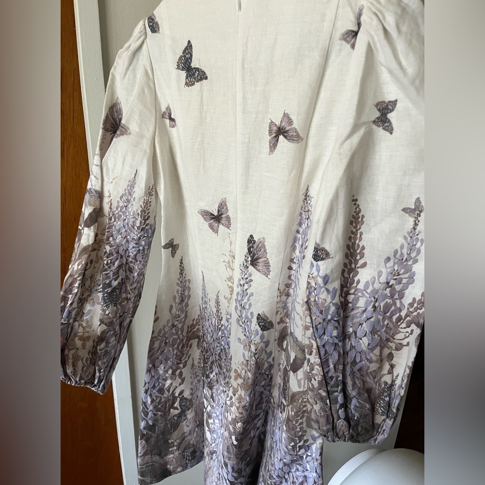 Zimmermann Luminous Butterfly Print Linen Mini Dress Wild Botanica Size 0/US4 - Picture 6 of 8